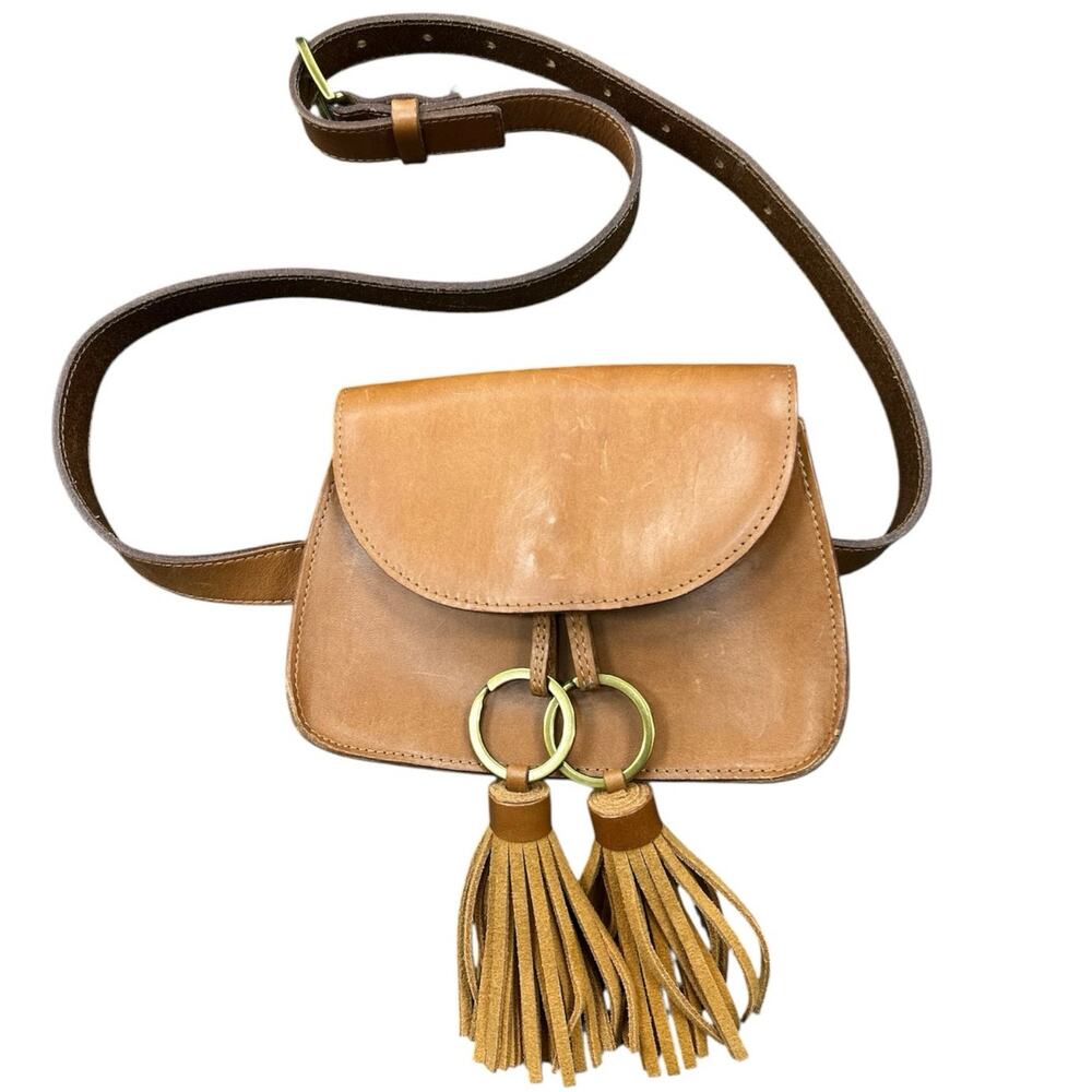 Anthropologie Phoebe Tasseled Leather Adjustable Belt Bag